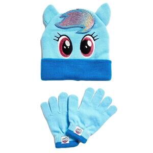 New! My Little Pony Girl's Age 4-6 Glitter Rainbow Two-Piece Hat & Gloves Set